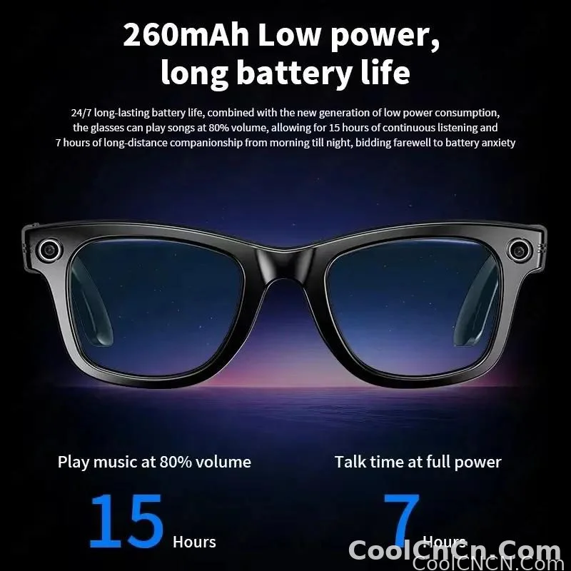 CoolWiz smart glasses with a 1080P video camera, black sunglasses, Bluetooth call translation, music playback, recording, men’s photochromic glasses for outdoor sports and everyday use - detail