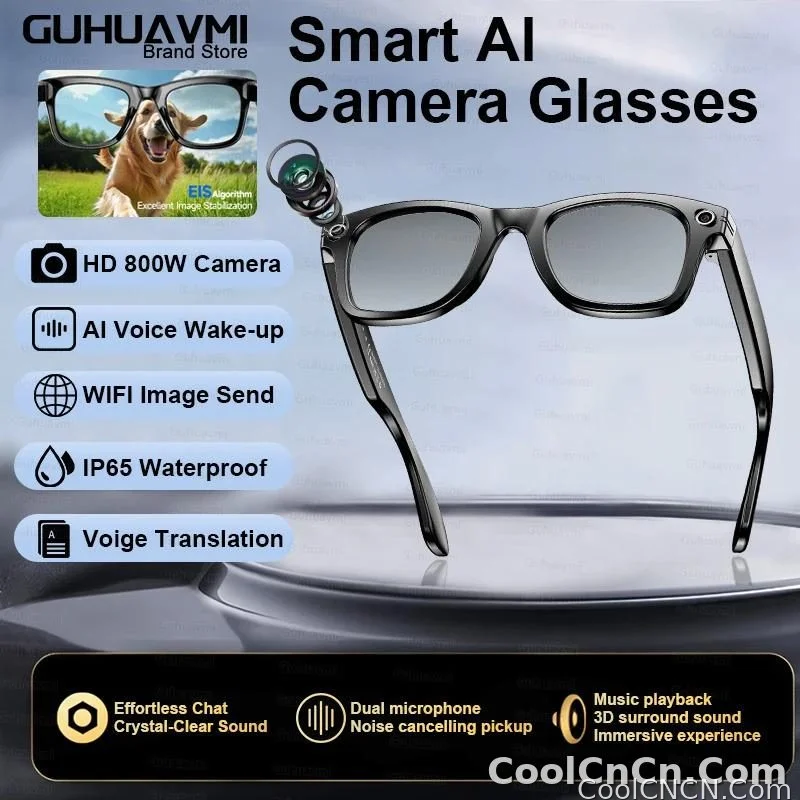 CoolWiz smart glasses with a 1080P video camera, black sunglasses, Bluetooth call translation, music playback, recording, men’s photochromic glasses for outdoor sports and everyday use - detail