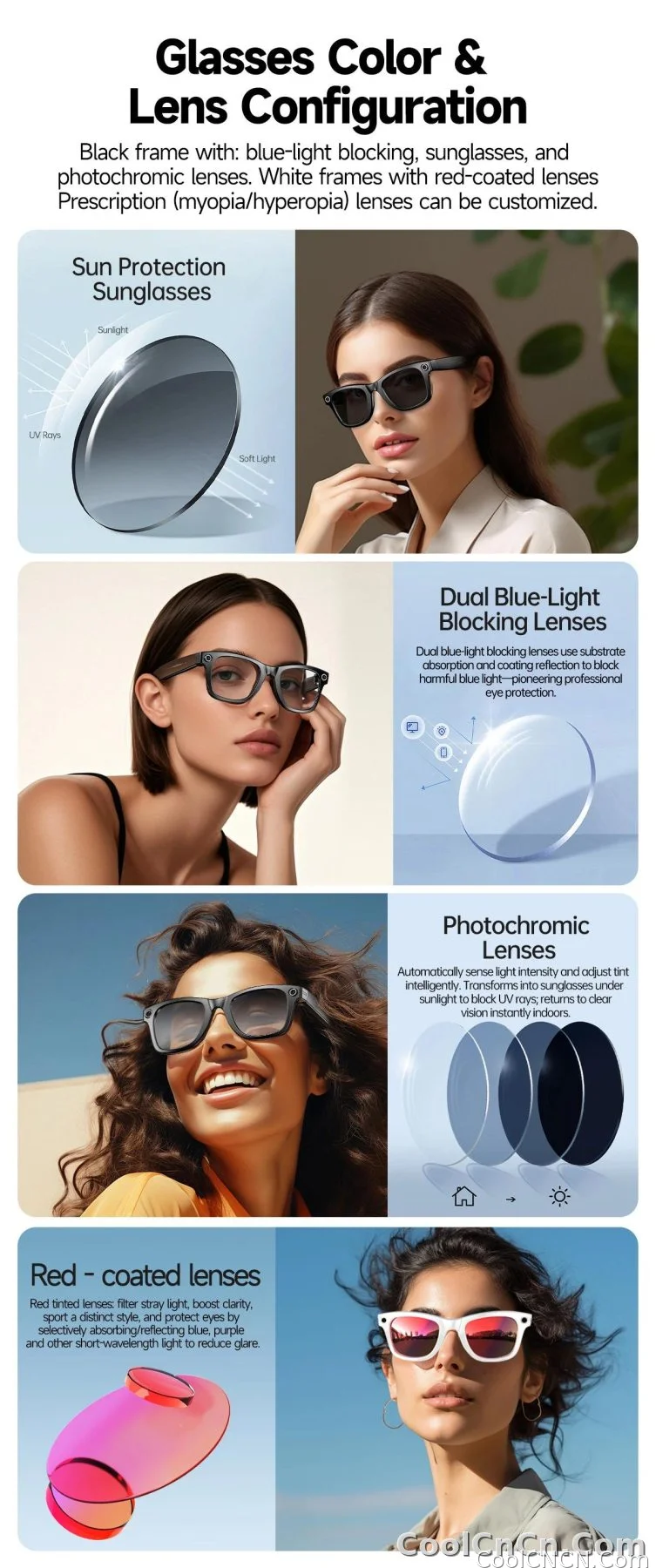 CoolWiz smart glasses with a 1080P video camera, black sunglasses, Bluetooth call translation, music playback, recording, men’s photochromic glasses for outdoor sports and everyday use - detail