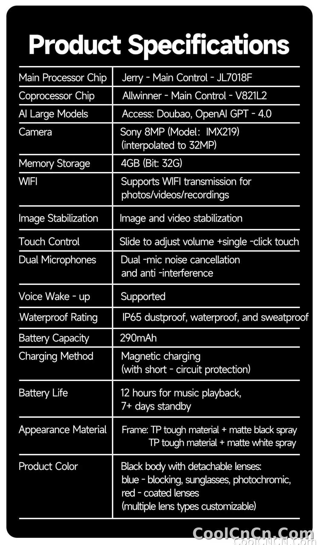 CoolWiz smart glasses with a 1080P video camera, black sunglasses, Bluetooth call translation, music playback, recording, men’s photochromic glasses for outdoor sports and everyday use - detail