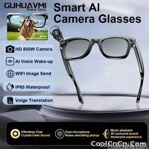 CoolWiz smart glasses with a 1080P video camera, black sunglasses, Bluetooth call translation, music playback, recording, men’s photochromic glasses for outdoor sports and everyday use - view 10