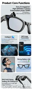CoolWiz smart glasses with a 1080P video camera, black sunglasses, Bluetooth call translation, music playback, recording, men’s photochromic glasses for outdoor sports and everyday use - view 12