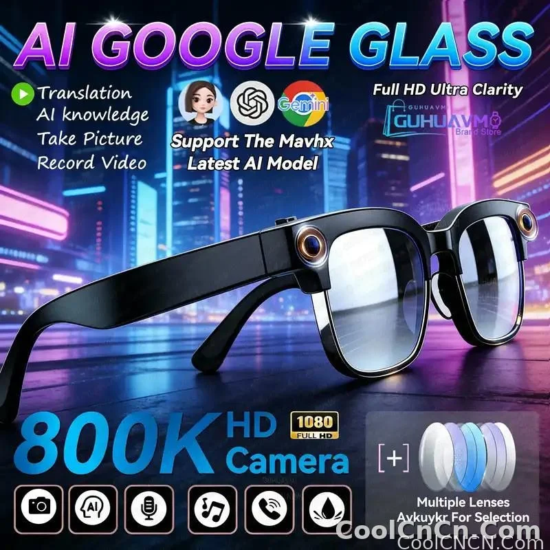CoolWiz New AI Smart Glasses — 120+ Language Translations, 8MP Camera, 8K Resolution, Video & Music Playback, Business Calls, Color‑Changing Lenses, for Men, suitable for outdoor sports and everyday use - detail