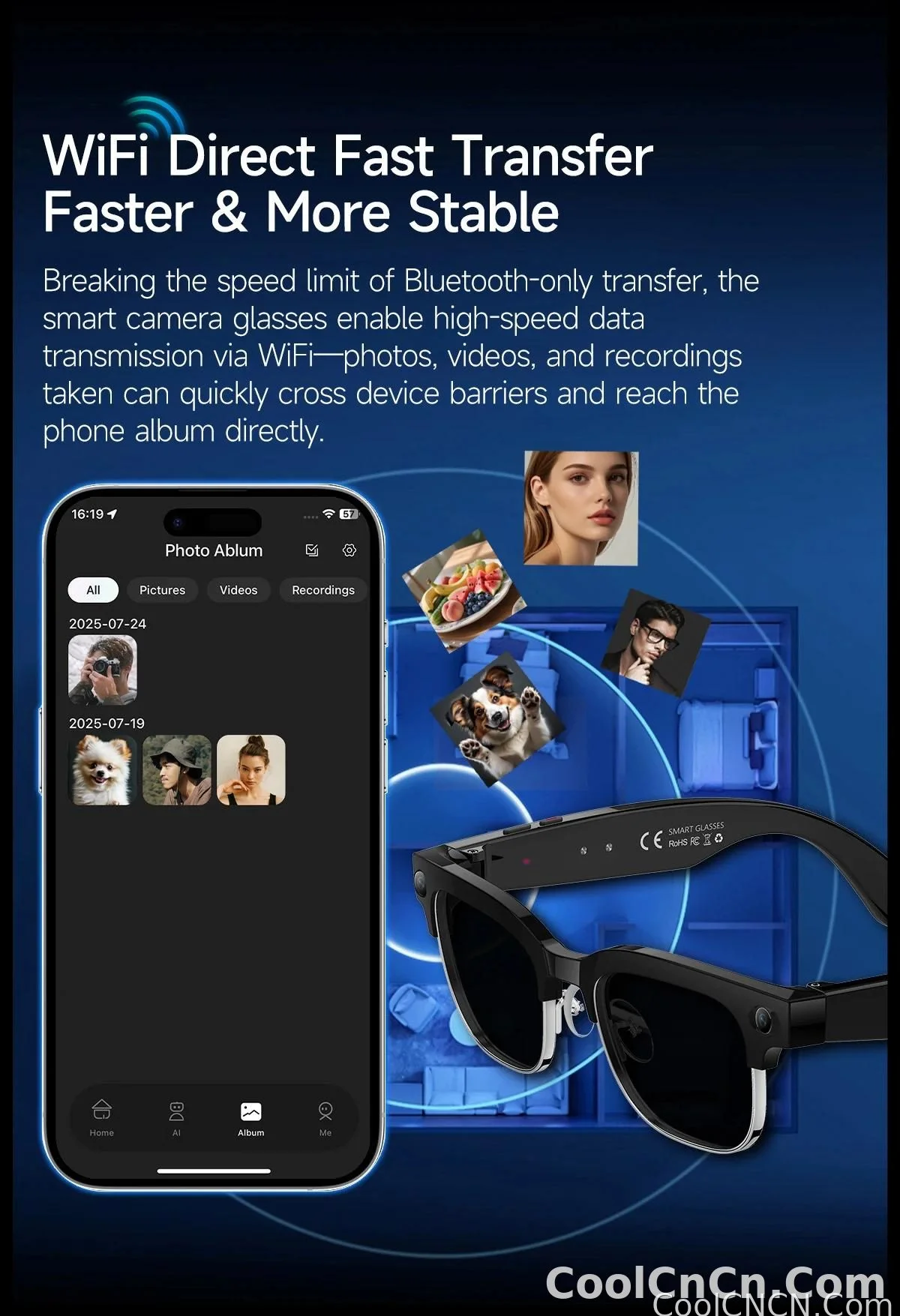 CoolWiz New AI Smart Glasses — 120+ Language Translations, 8MP Camera, 8K Resolution, Video & Music Playback, Business Calls, Color‑Changing Lenses, for Men, suitable for outdoor sports and everyday use - detail