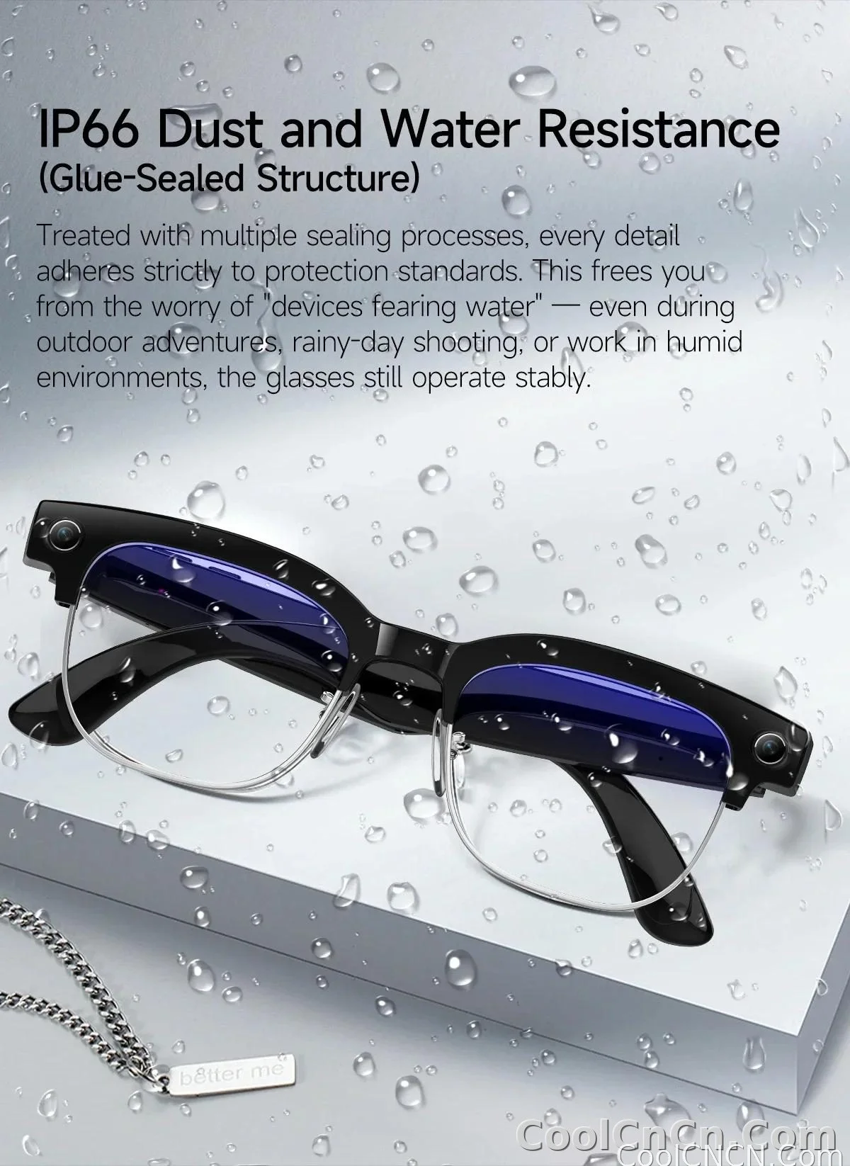 CoolWiz New AI Smart Glasses — 120+ Language Translations, 8MP Camera, 8K Resolution, Video & Music Playback, Business Calls, Color‑Changing Lenses, for Men, suitable for outdoor sports and everyday use - detail