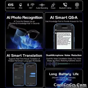CoolWiz New AI Smart Glasses — 120+ Language Translations, 8MP Camera, 8K Resolution, Video & Music Playback, Business Calls, Color‑Changing Lenses, for Men, suitable for outdoor sports and everyday use - view 6
