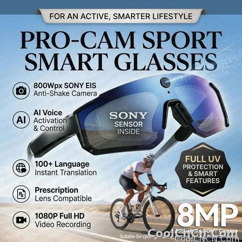 CoolWiz WiFi smart 8MP camera glasses for men, 1080p HD video recording, 32GB storage, polarized sunglasses with AI voice dialogue translation, suitable for sports and outdoor daily use - detail