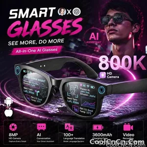 CoolWizNew 3600MAh Sarung Pengecas Cermin Mata Pintar AI Lelaki 800W Kamera Pixel 1080P Video POV 100+Terjemahan Pembantu AI Cermin Mata Hitam IOS Untuk Sukan Luar Penggunaan Harian - view 5