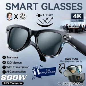 CoolWizNew 3600MAh Sarung Pengecas Cermin Mata Pintar AI Lelaki 800W Kamera Pixel 1080P Video POV 100+Terjemahan Pembantu AI Cermin Mata Hitam IOS Untuk Sukan Luar Penggunaan Harian - view 8