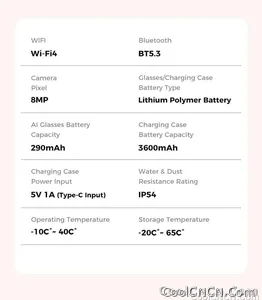 CoolWizNew 3600MAh Sarung Pengecas Cermin Mata Pintar AI Lelaki 800W Kamera Pixel 1080P Video POV 100+Terjemahan Pembantu AI Cermin Mata Hitam IOS Untuk Sukan Luar Penggunaan Harian - view 34