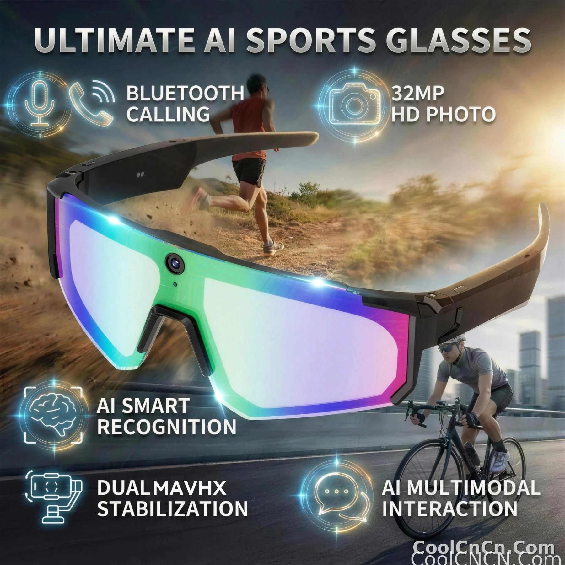 CoolWiz WiFi smart 8MP camera glasses for men, 1080p HD video recording, 32GB storage, polarized sunglasses with AI voice dialogue translation, suitable for sports and outdoor daily use - detail