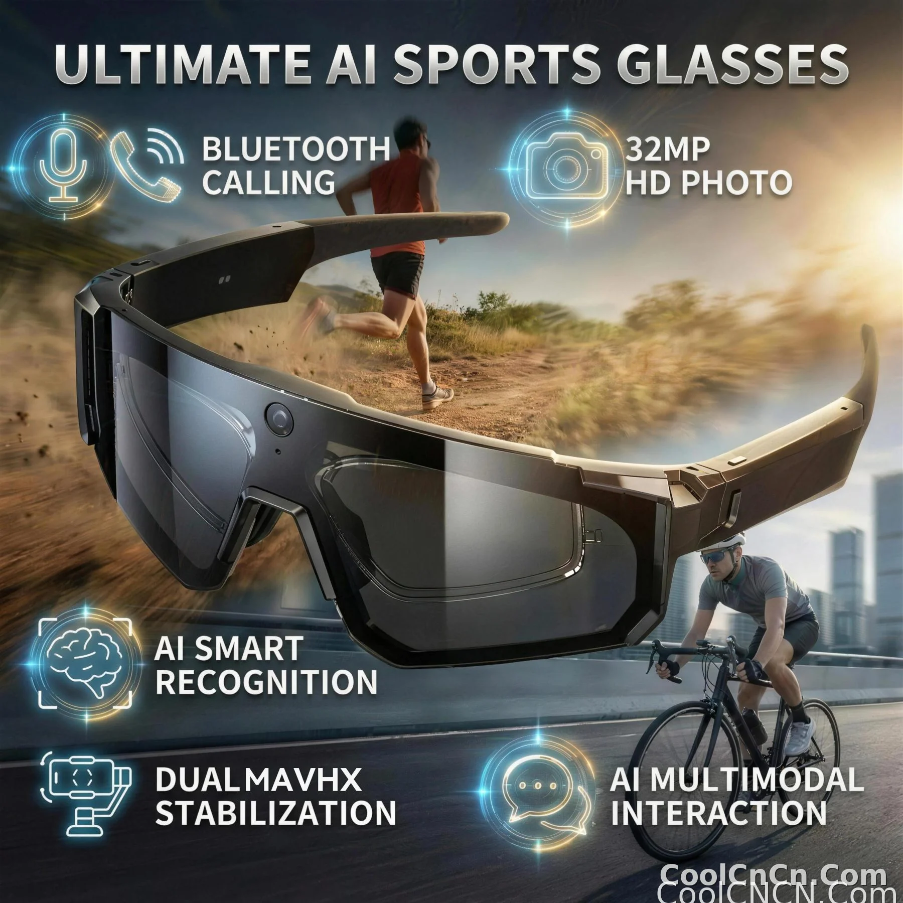 CoolWiz WiFi smart 8MP camera glasses for men, 1080p HD video recording, 32GB storage, polarized sunglasses with AI voice dialogue translation, suitable for sports and outdoor daily use - detail