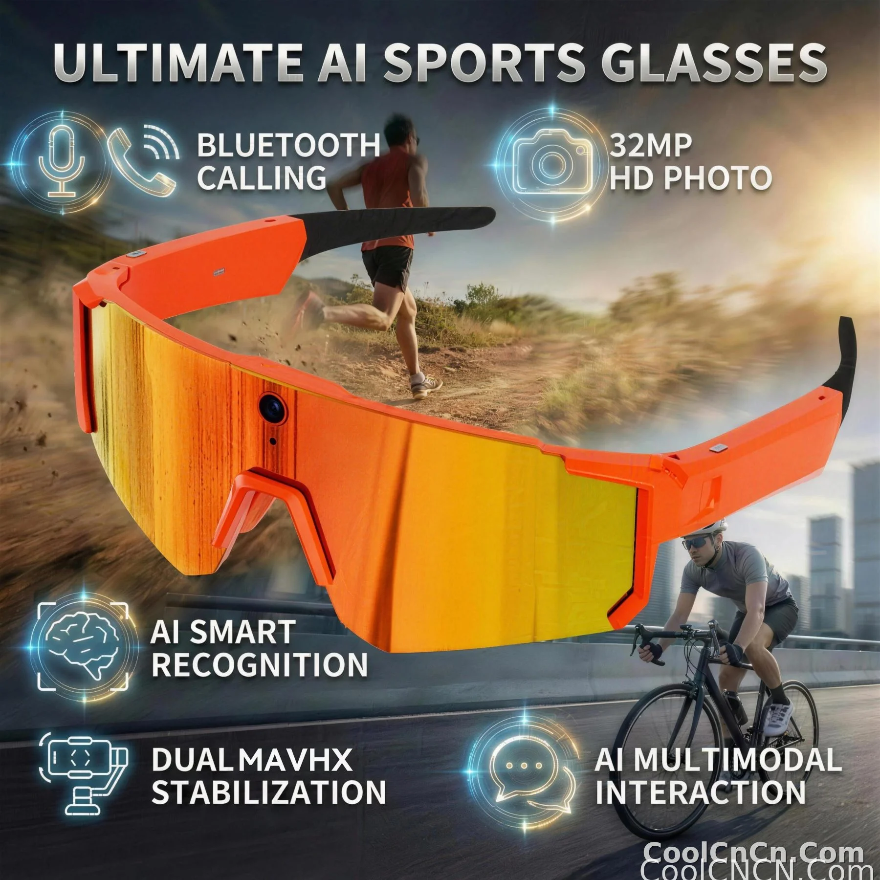 CoolWiz WiFi smart 8MP camera glasses for men, 1080p HD video recording, 32GB storage, polarized sunglasses with AI voice dialogue translation, suitable for sports and outdoor daily use - detail