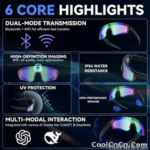 CoolWiz WiFi smart 8MP camera glasses for men, 1080p HD video recording, 32GB storage, polarized sunglasses with AI voice dialogue translation, suitable for sports and outdoor daily use - view 3