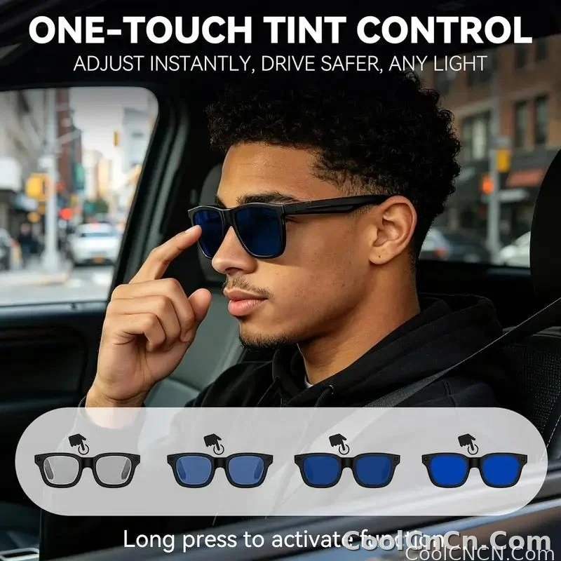 CoolWiz Cermin Mata Pintar Audio Lensa Elektrochromic Sentuhan 4 Kelajuan Baharu 164+Terjemahan Bahasa Panggilan Bluetooth Cermin Mata Hitam Muzik ChatGPT Untuk Sukan Luar dan Penggunaan Harian - detail