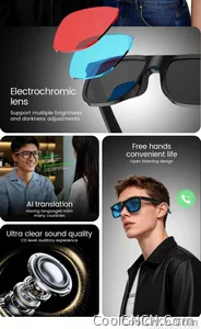 CoolWiz Cermin Mata Pintar Audio Lensa Elektrochromic Sentuhan 4 Kelajuan Baharu 164+Terjemahan Bahasa Panggilan Bluetooth Cermin Mata Hitam Muzik ChatGPT Untuk Sukan Luar dan Penggunaan Harian - view 12