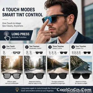 CoolWiz Cermin Mata Pintar Bluetooth 4 Tahap Elektrochromic AI Baharu ChatGPT 164+Terjemahan Bahasa Muzik Panggilan Bebas Tangan Cermin Mata Hitam Untuk Sukan Luar Penggunaan Harian - view 3