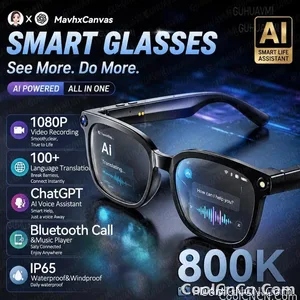 2026 New POV 800W Pixel 4K HD Trave Business Smart Glasses Men&Women 100+Language Translation 1080P Video Chatgpt Sunglasses IOS - view 1