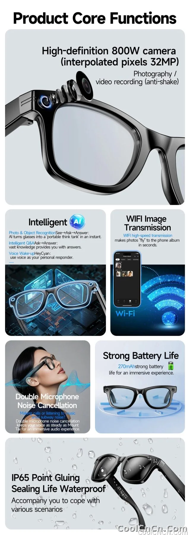 New Upgrade Smart Glasees With Camera Video Recording Languages Bluetooth Call Translation Voice Sunglasses - detail