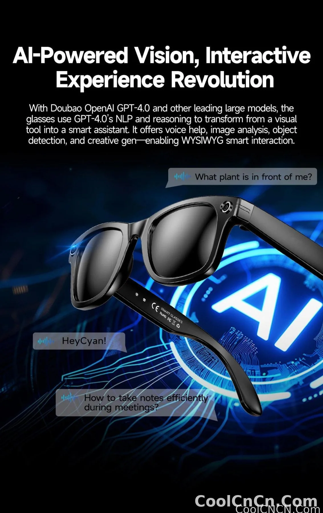 New Upgrade Smart Glasees With Camera Video Recording Languages Bluetooth Call Translation Voice Sunglasses - detail