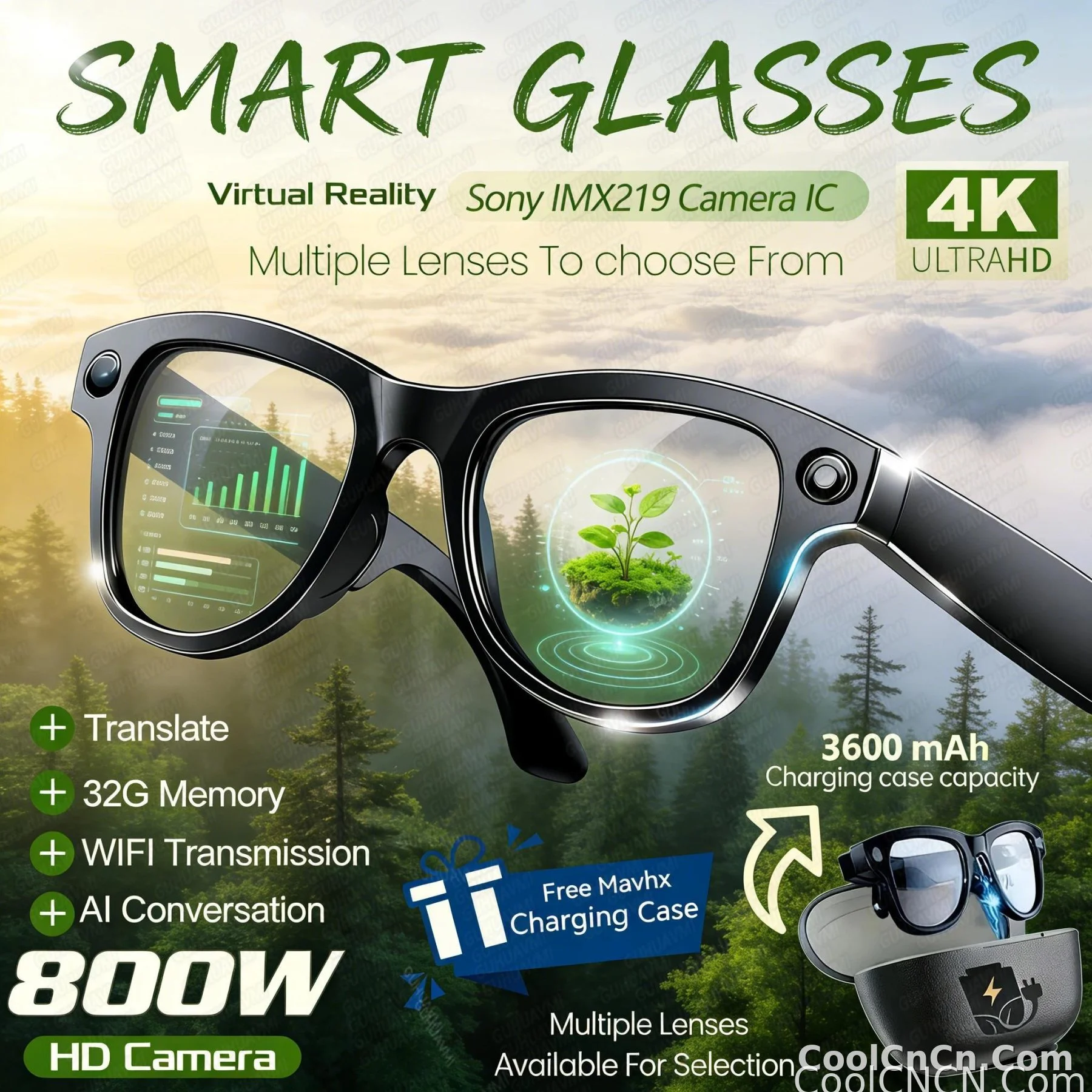 2026New Smart AI Glasses 4K 800W Camera ChatGPT Photos&Video 3600mAh Charging Case Power Bank 32GB Translation Music Sunglasses