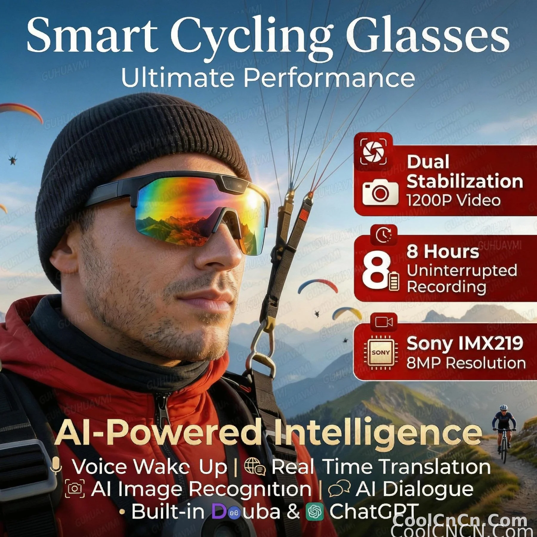 2026 New AI Smart Sports Glasses with 1200P Camera 4k Anti-Shake AI Voice Translator Bluetooth Call Dual Mic Audio Sunglasses