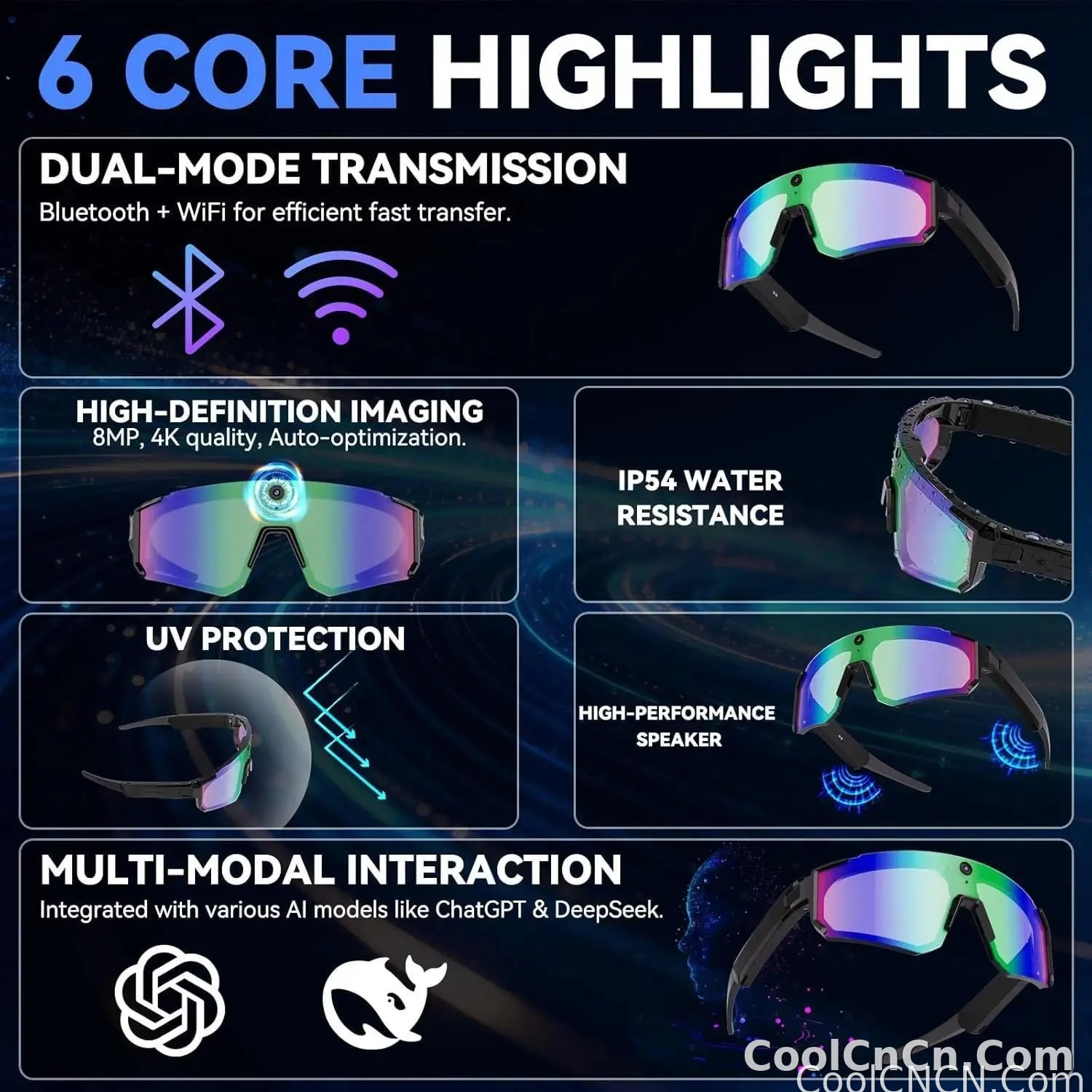 2026 New AI smart shooting&recording glasses with 800W camera, HD anti-shake bicycle riding shooting artifact, windproof goggles - detail
