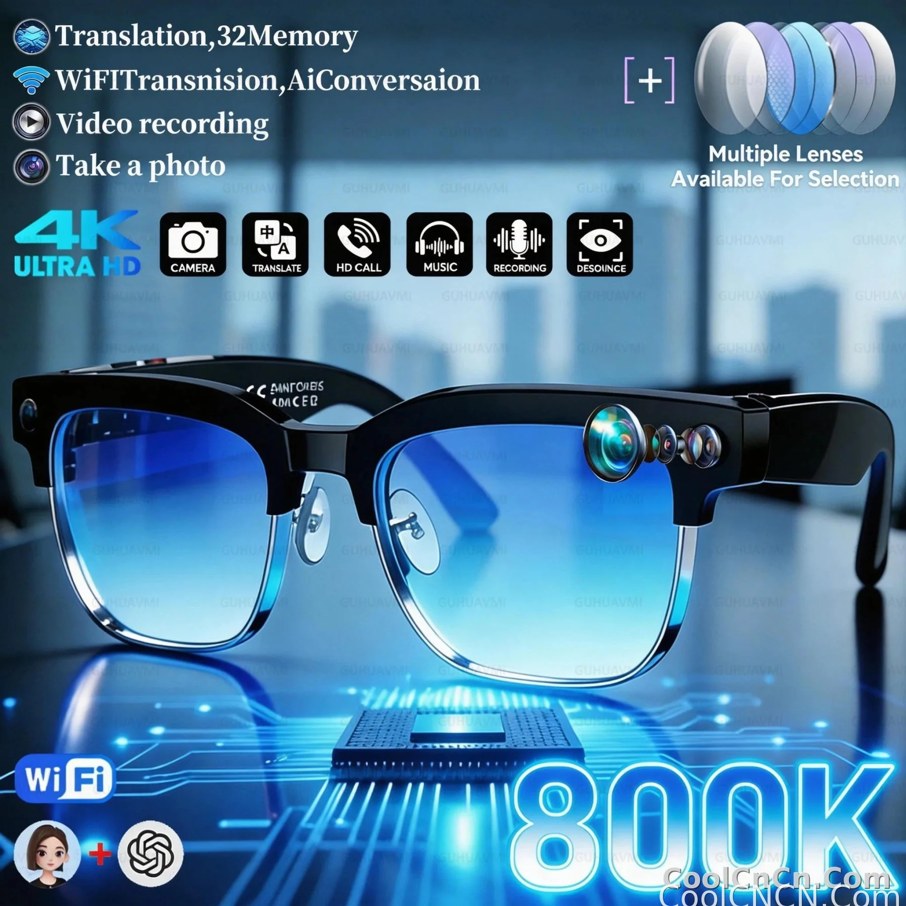 2026New 4K Ultra HD Color Change BT Call Smart Glasses AI Chat Music Player 800W Pixel Camera 1080P Video  AI Sports Glasses Men