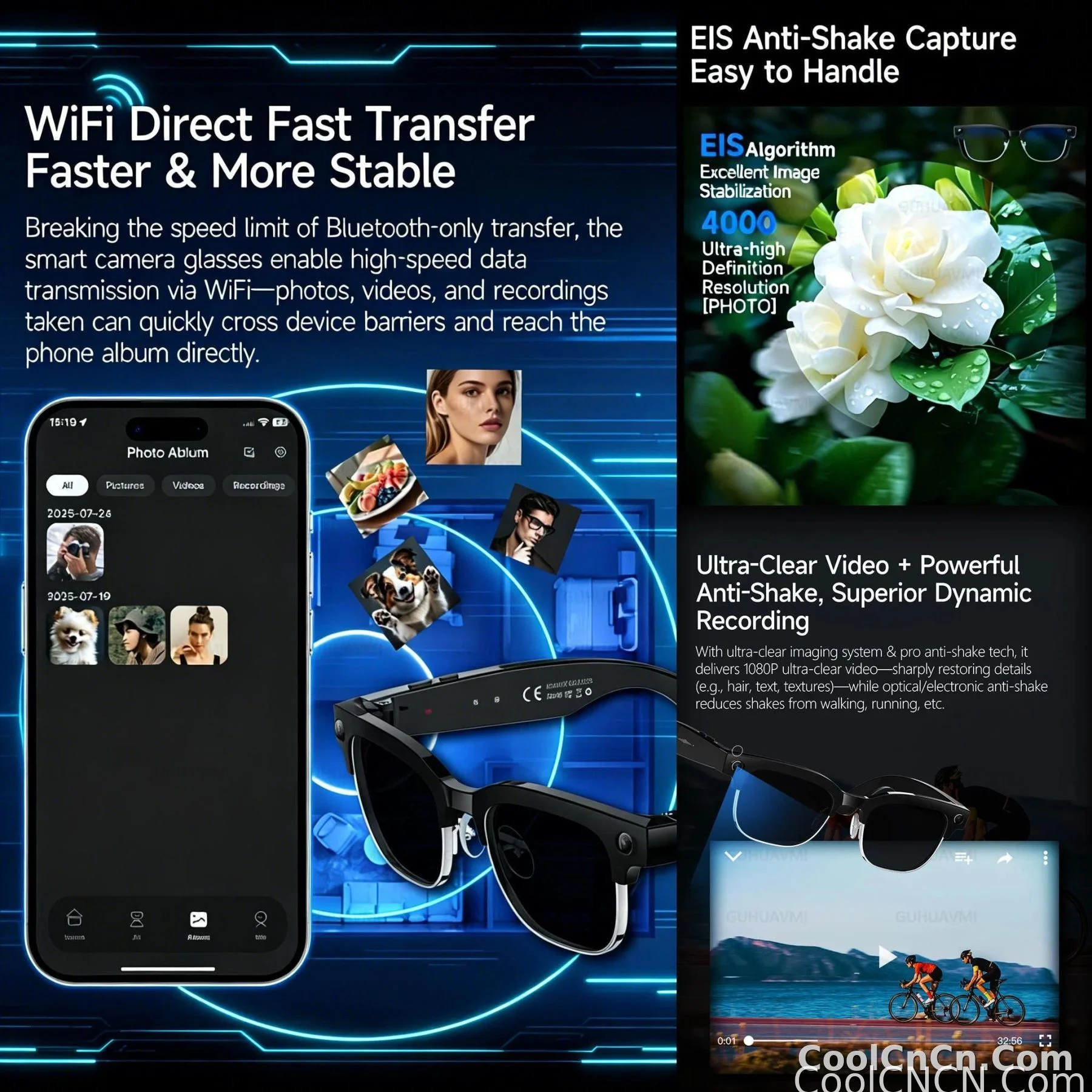 2026New 4K Ultra HD Color Change BT Call Smart Glasses AI Chat Music Player 800W Pixel Camera 1080P Video  AI Sports Glasses Men - detail