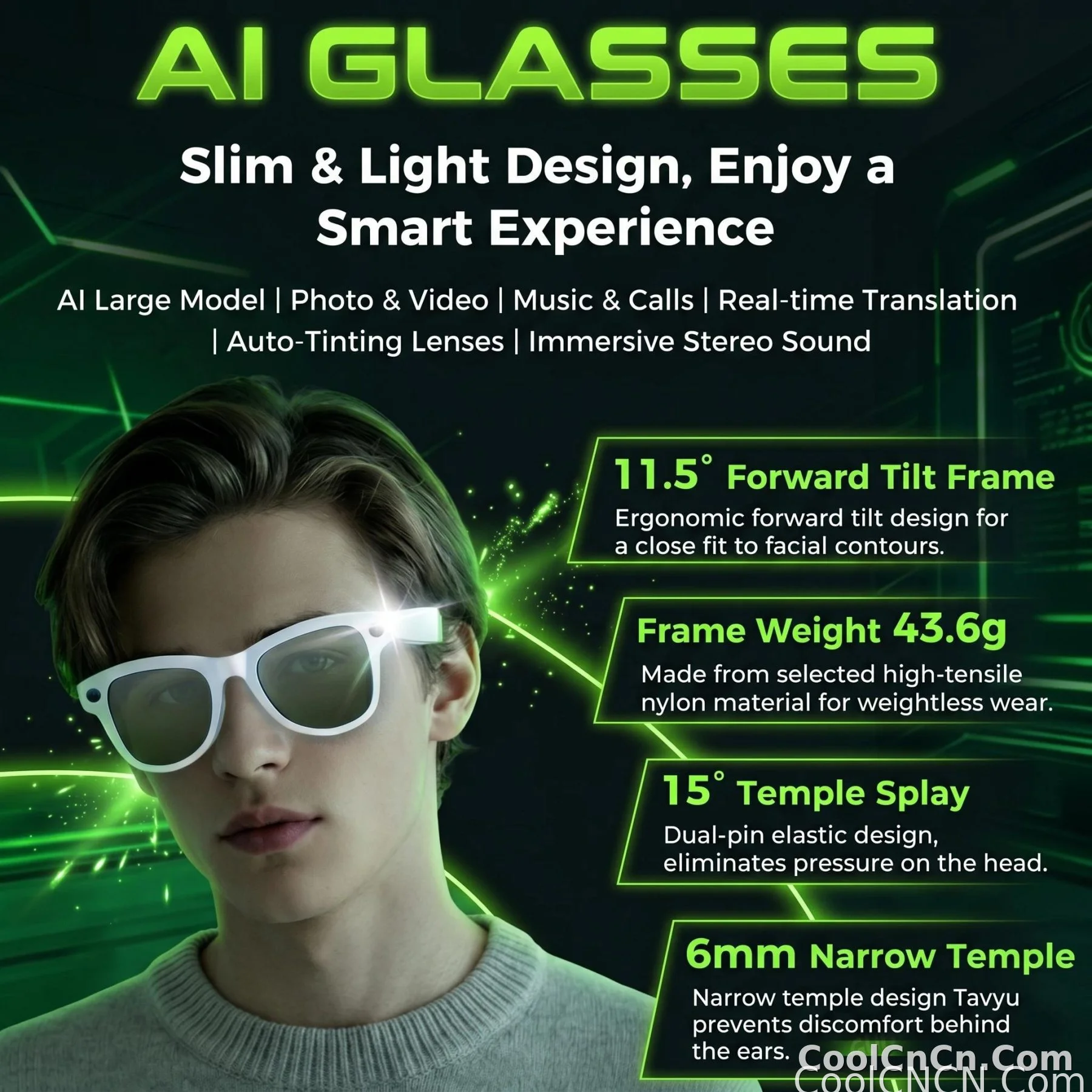 2026 AI Smart Glasses 1080P HD Camera Video Recorder Voice Translation Wireless Audio WiFi Sync Touch Eyewear for Travel Men Use - detail