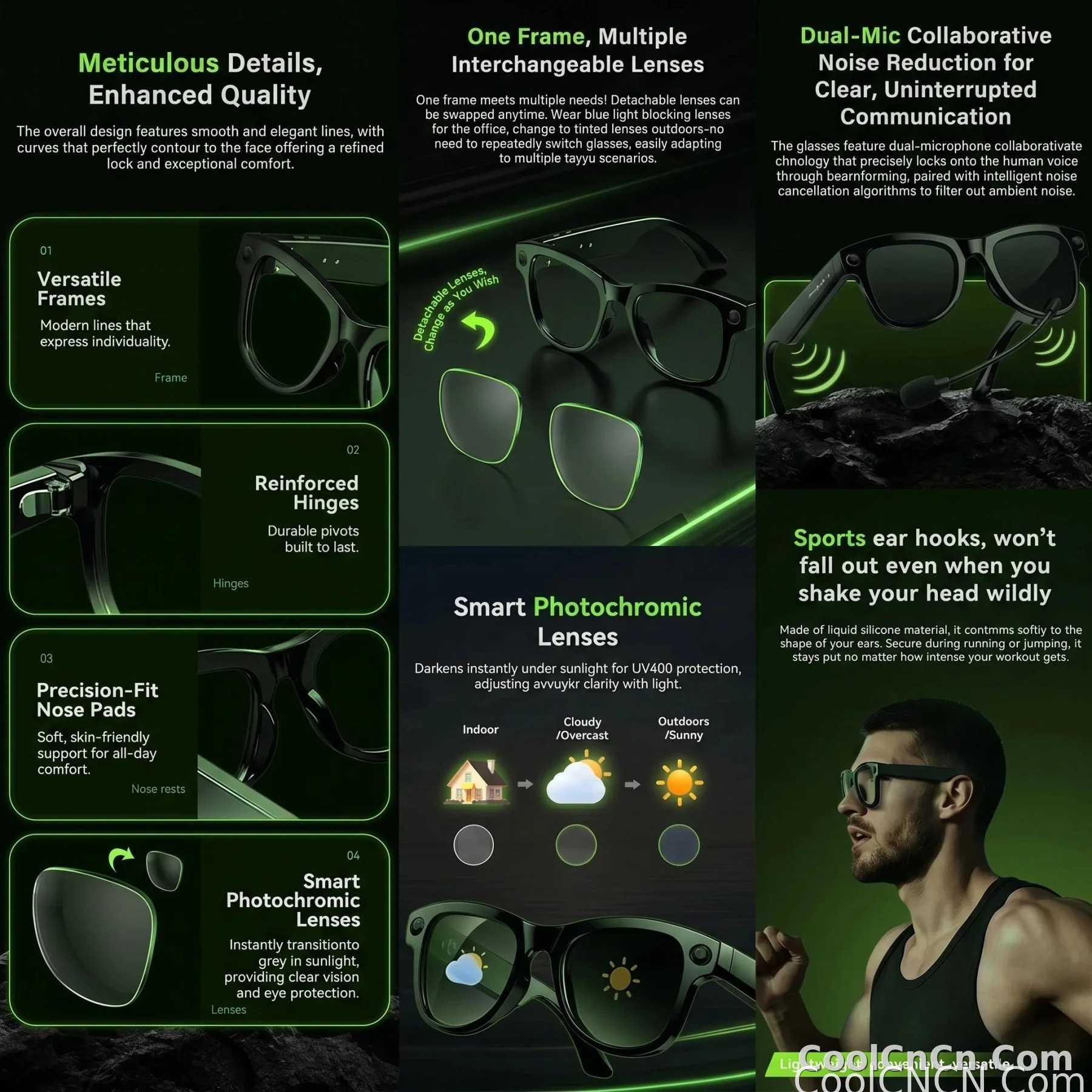 2026 AI Smart Glasses 1080P HD Camera Video Recorder Voice Translation Wireless Audio WiFi Sync Touch Eyewear for Travel Men Use - detail