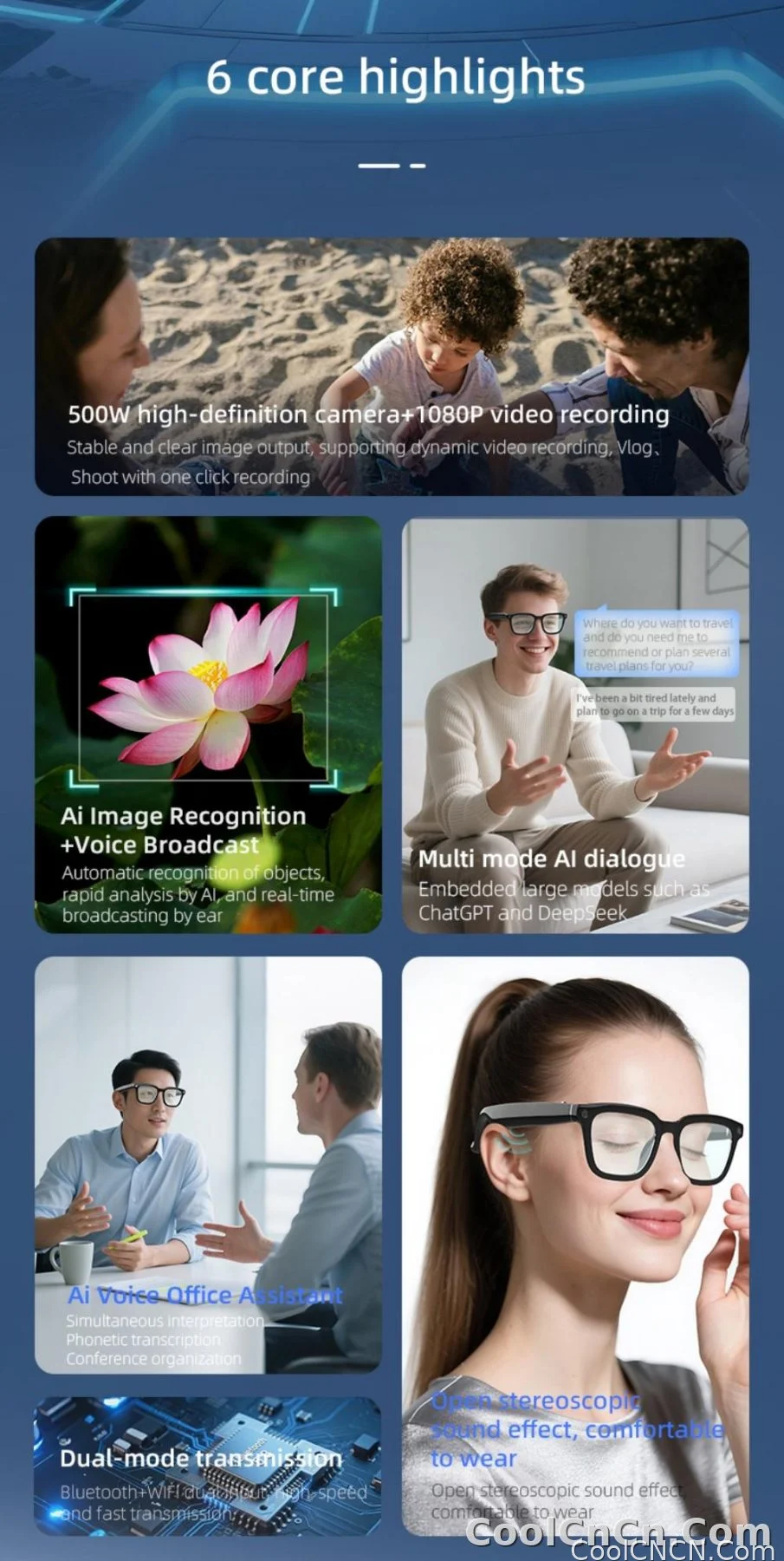 V03 Smart Glasses Camera Control Bluetooth Call Music Control Open Listening Design Polarized Lenses Smart Sunglasses - detail