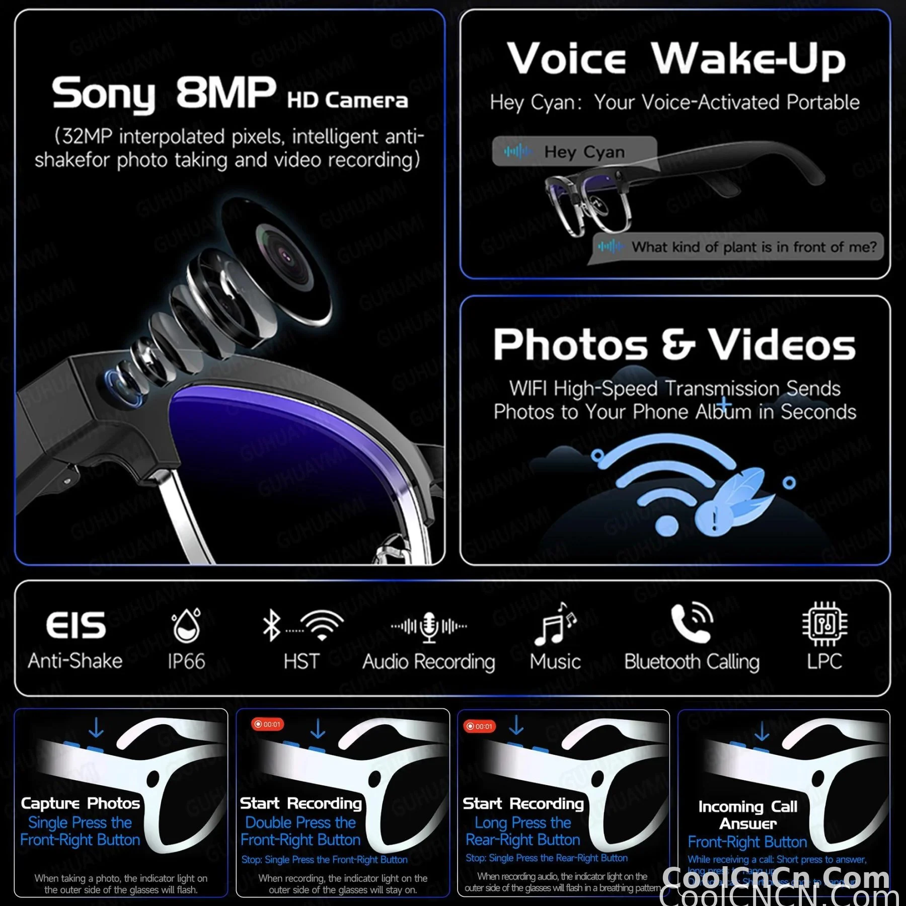 2026New AI Smart Glasses 800W Pixel Camera Various Language Translation Video Music BT Call Business 4K Color Change Glasses Men - detail