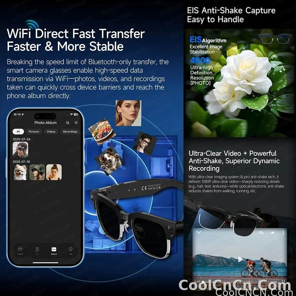 2026New AI Smart Glasses 800W Pixel Camera Various Language Translation Video Music BT Call Business 4K Color Change Glasses Men - detail