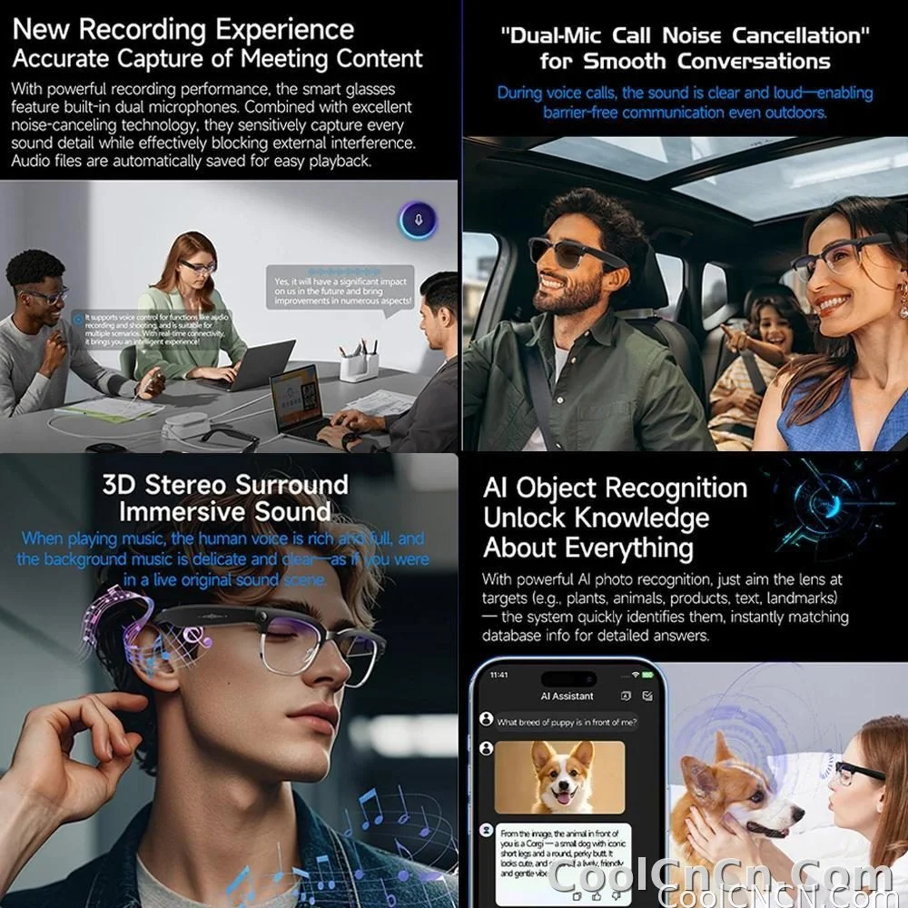 2026New AI Smart Glasses 800W Pixel Camera Various Language Translation Video Music BT Call Business 4K Color Change Glasses Men - detail