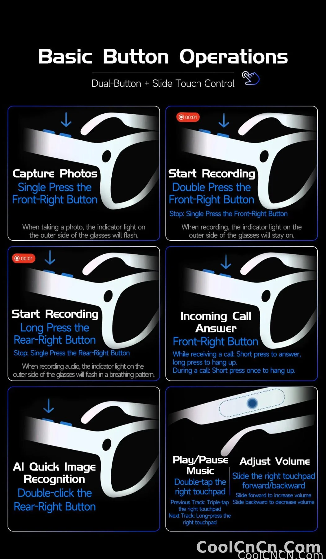 2026New AI Smart Glasses 800W Pixel Camera Various Language Translation Video Music BT Call Business 4K Color Change Glasses Men - detail