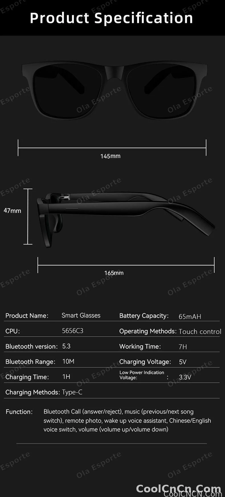 2026 Smart Glasses AI Voice Intelligent Bluetooth Call Music Playback Glasses Touch Headset UV Protection Sunglasses Man Women - detail