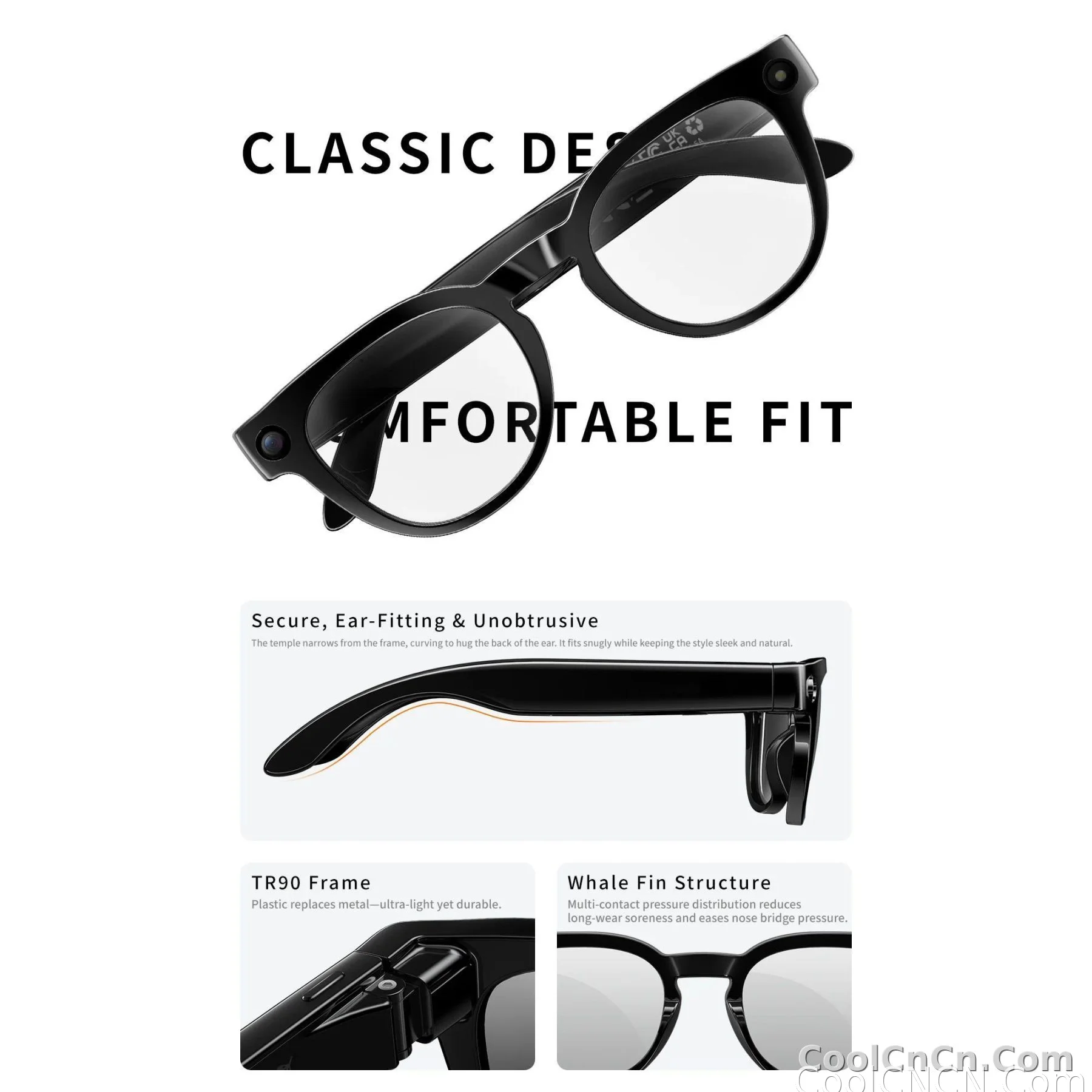 AI Smart Glasses 8MP HD Camera Video Recording AI Translation Voice Assistant TR90 Ultralight Bluetooth Call Music Smart Eyewear - detail