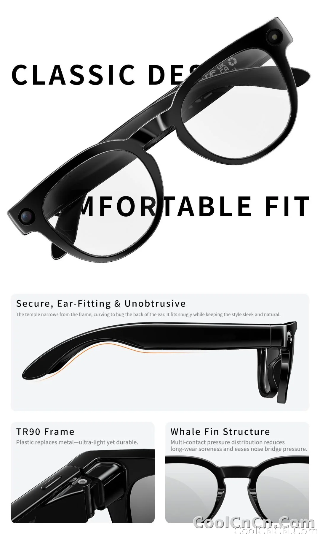 AI Smart Glasses 8MP HD Camera Video Recording AI Translation Voice Assistant TR90 Ultralight Bluetooth Call Music Smart Eyewear - detail