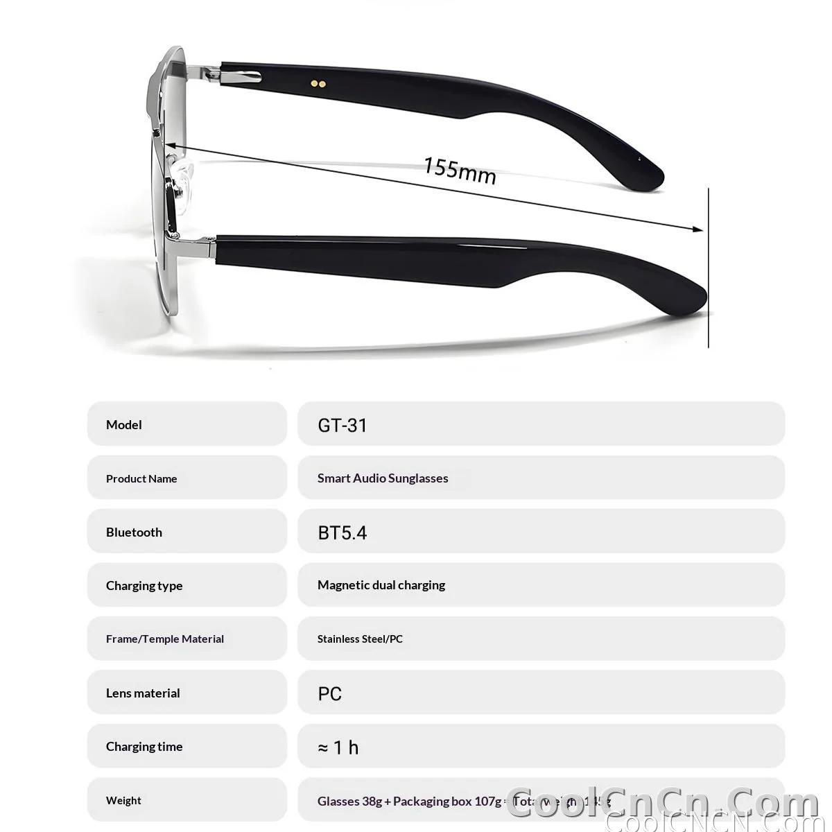Smart Glasses Real Time Translation Wireless Bluetooth Touch Call Sports For Men Music Smart Glasses With Translator - detail
