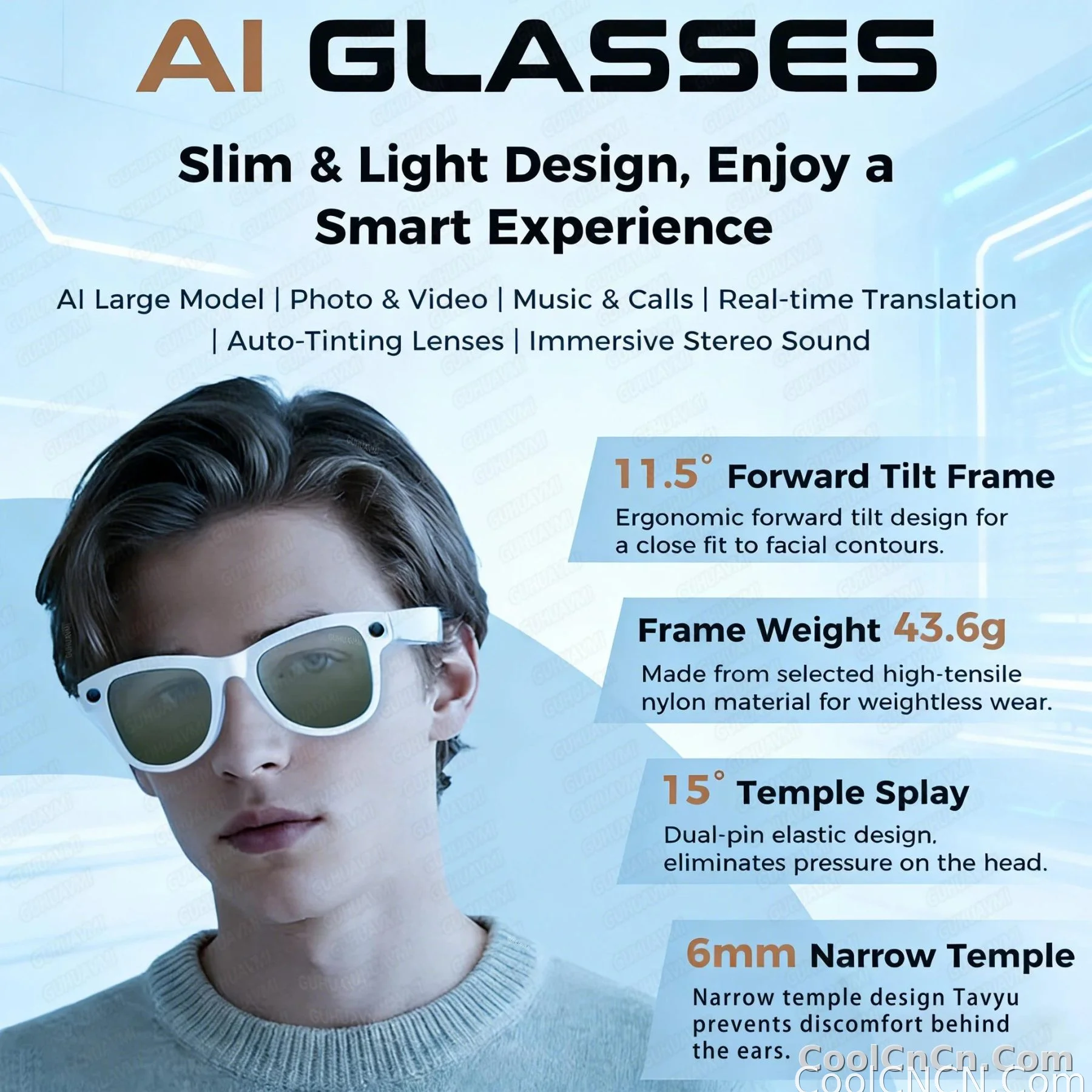 2026 AI Smart Glasses M02 Ultra 1080P HD Camera ChatGPT 3600mAh Charging 800W Camera 32GB Translation Music POV Video Sunglasse - detail