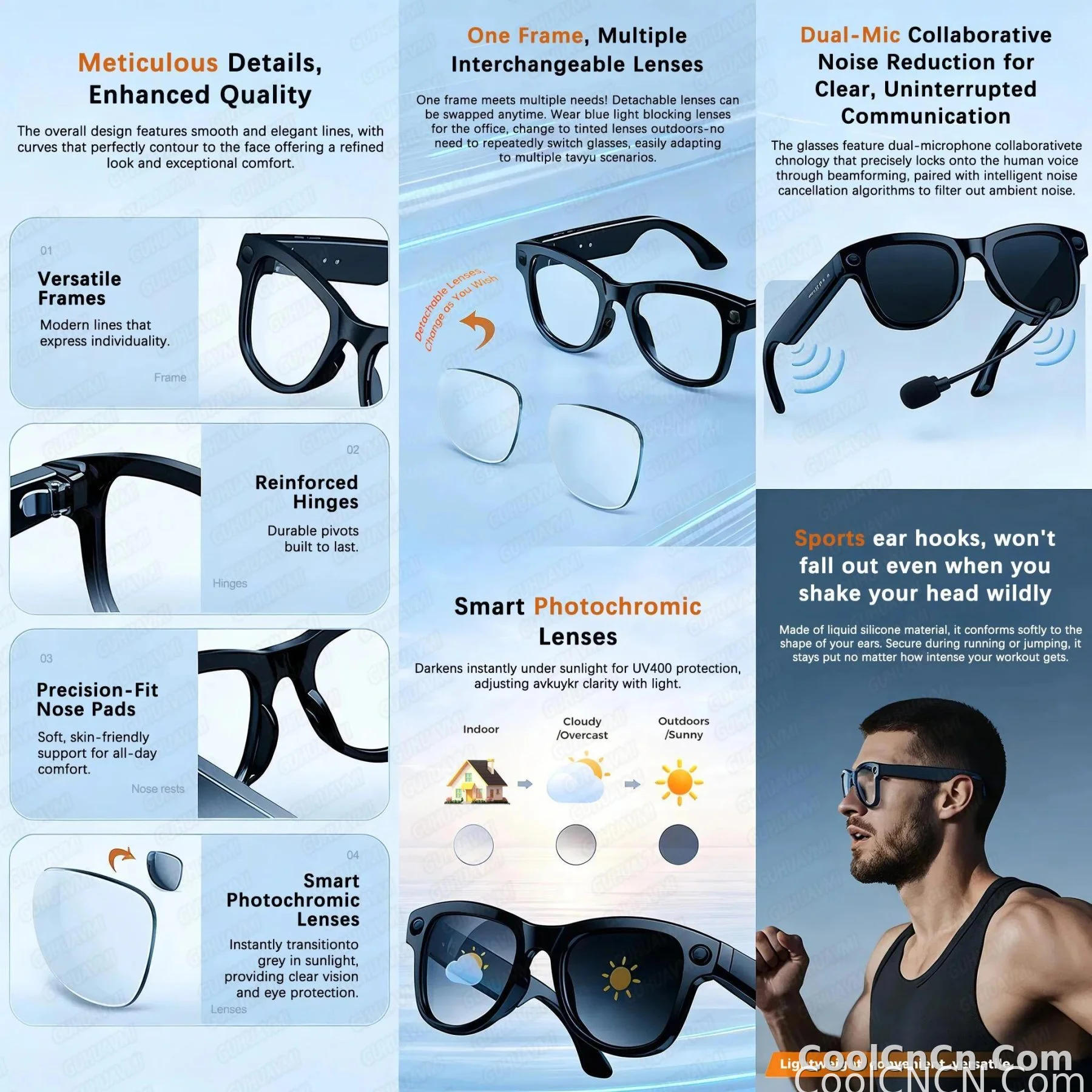 2026 AI Smart Glasses M02 Ultra 1080P HD Camera ChatGPT 3600mAh Charging 800W Camera 32GB Translation Music POV Video Sunglasse - detail