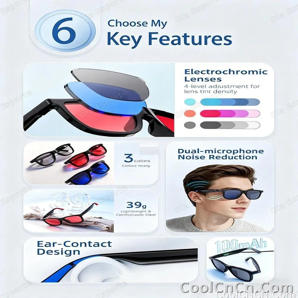 2026 Smart Audio Glasses Touch Control Color Changing Lens Dual Microphone Noise Reduction AI translation Bluetooth Sunglasses - detail