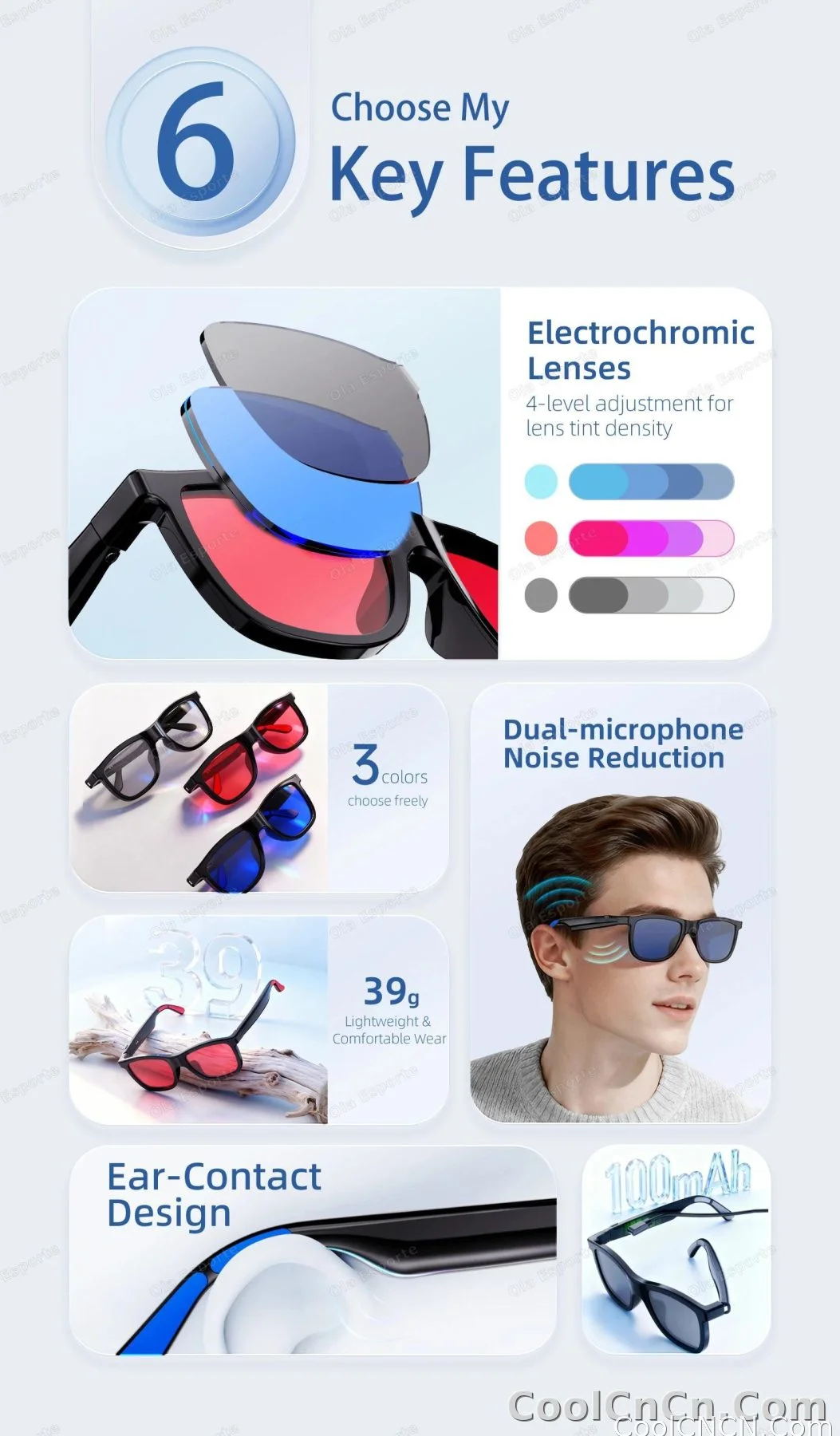 2026 Smart Audio Glasses Touch Control Color Changing Lens Dual Microphone Noise Reduction AI translation Bluetooth Sunglasses - detail