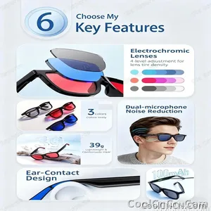 2026 Smart Audio Glasses Touch Control Color Changing Lens Dual Microphone Noise Reduction AI translation Bluetooth Sunglasses - view 3