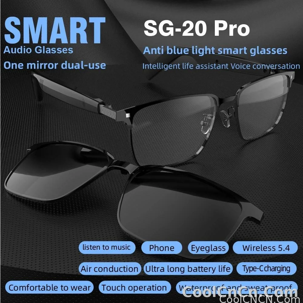 SG-20 Pro TWS 2-in-1 Smart Bluetooth Glasses - Convertible Sunglasses & Clear Lenses, Wireless Audio, Touch Control - detail