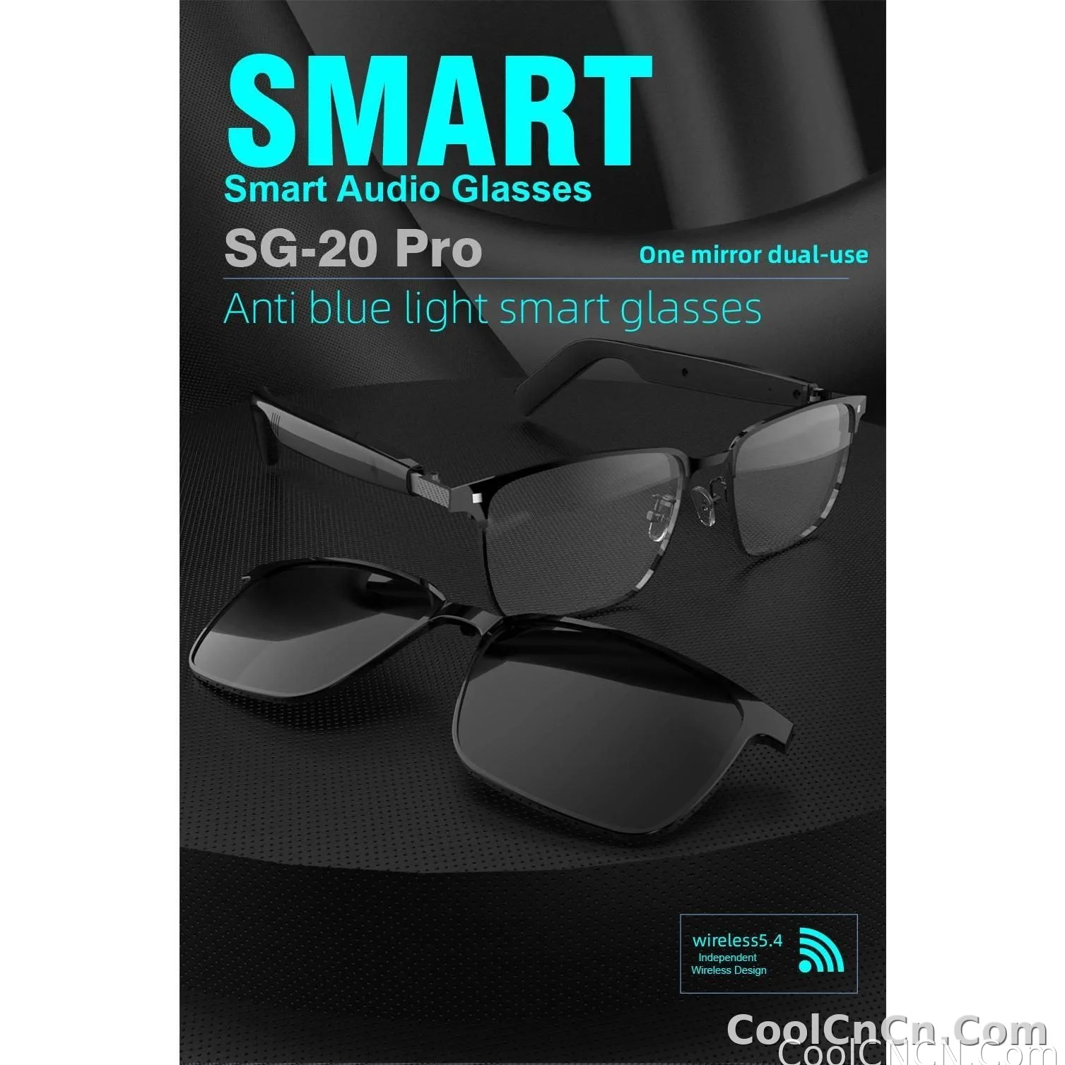 SG-20 Pro TWS 2-in-1 Smart Bluetooth Glasses - Convertible Sunglasses & Clear Lenses, Wireless Audio, Touch Control - detail