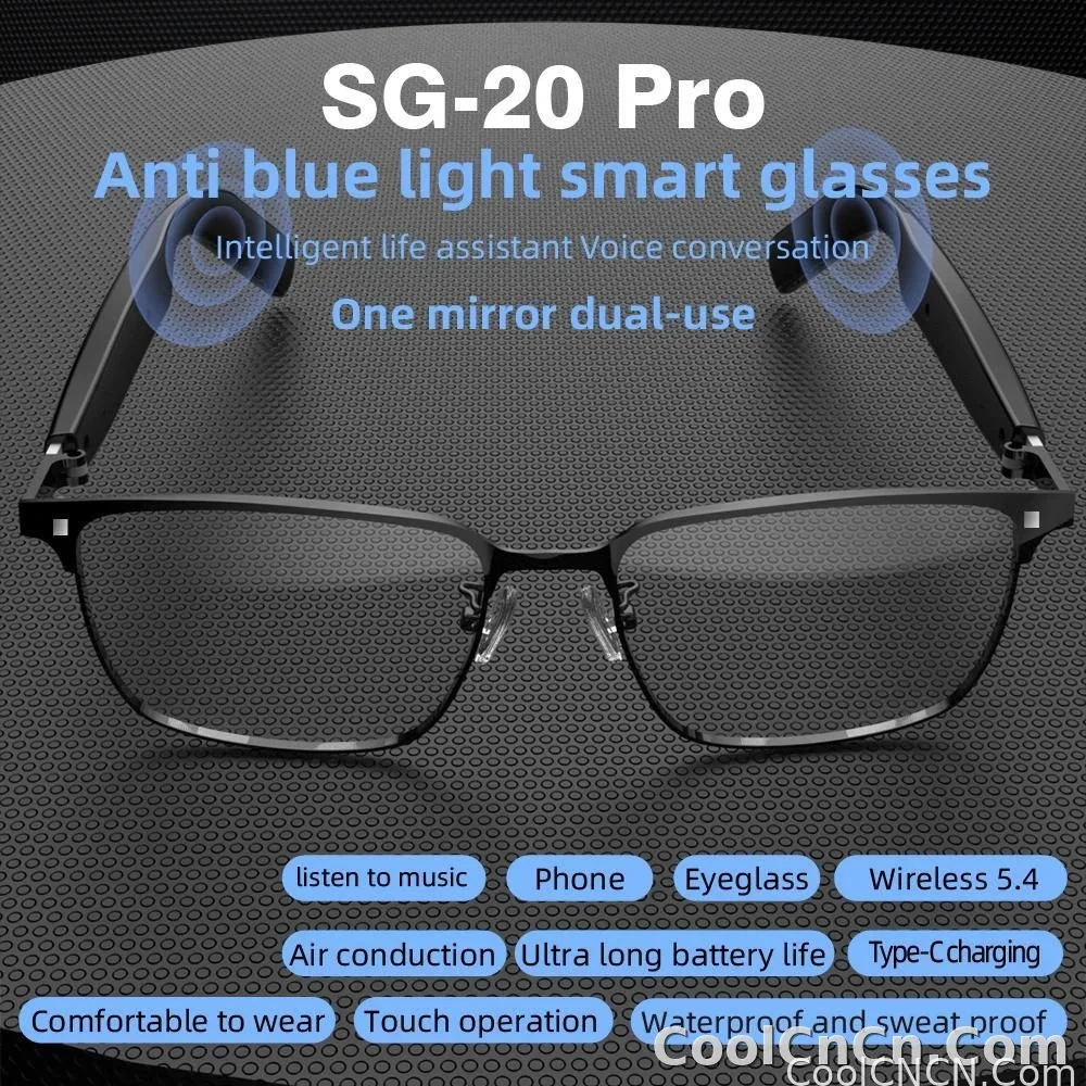 SG-20 Pro TWS 2-in-1 Smart Bluetooth Glasses - Convertible Sunglasses & Clear Lenses, Wireless Audio, Touch Control - detail