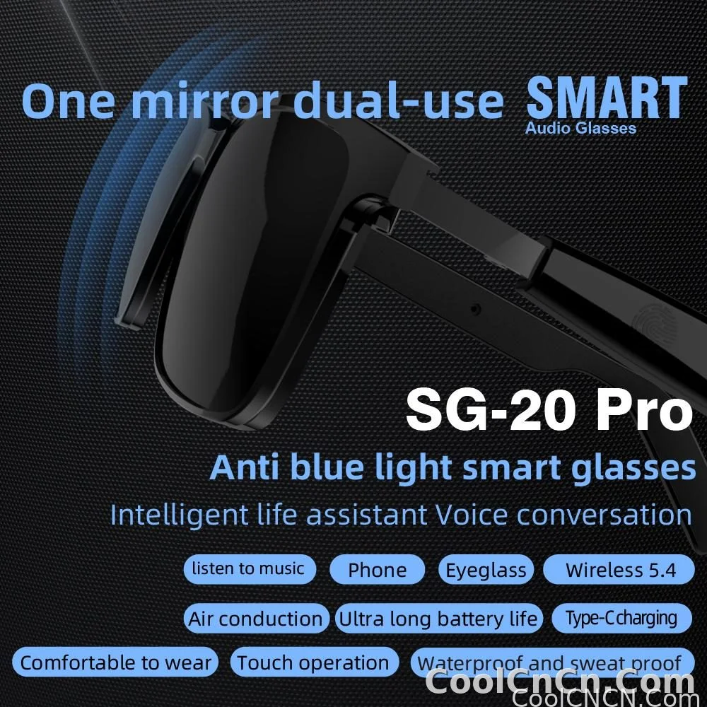 SG-20 Pro TWS 2-in-1 Smart Bluetooth Glasses - Convertible Sunglasses & Clear Lenses, Wireless Audio, Touch Control - detail