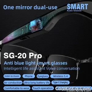 SG-20 Pro TWS 2-in-1 Smart Bluetooth Glasses - Convertible Sunglasses & Clear Lenses, Wireless Audio, Touch Control - view 12